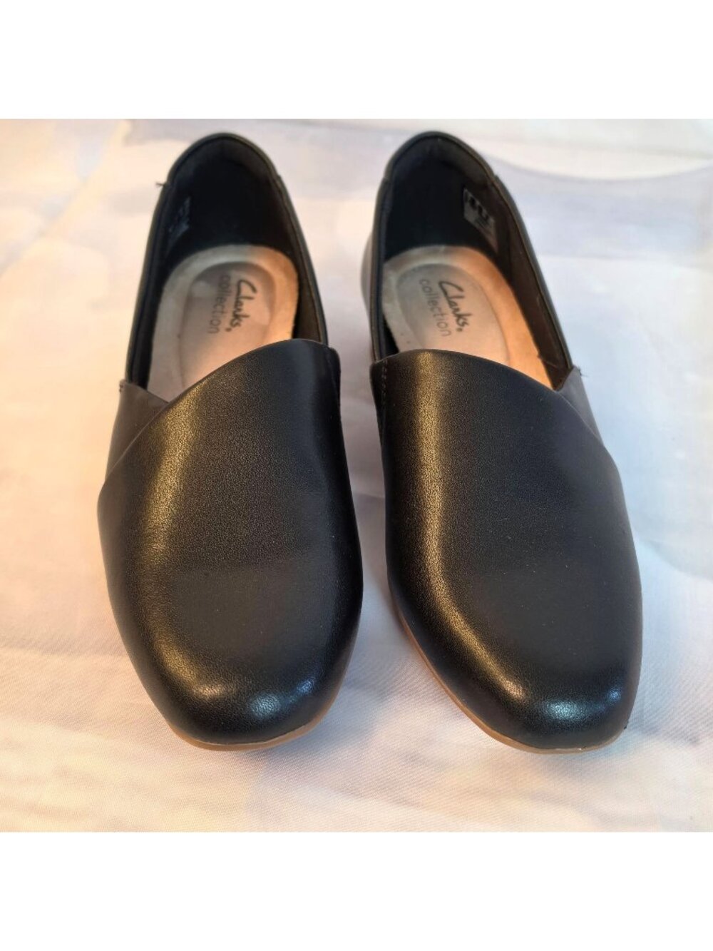 Clarks Juliet Palm Black Leather Loafers Women Size 7.5 Comfort Slip On